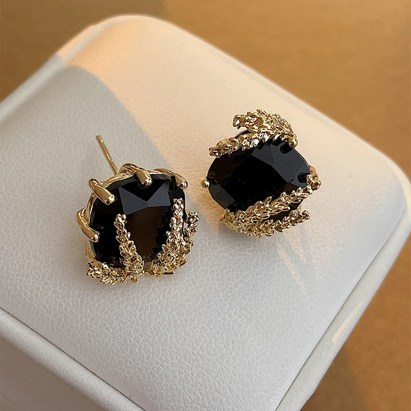 Schwarze quadratische Strass Ohrringe für Frauen Gold Farbe Weizen Ohrringe leichte Luxus-Stil tägliche Party Schmuck Accessoires Image