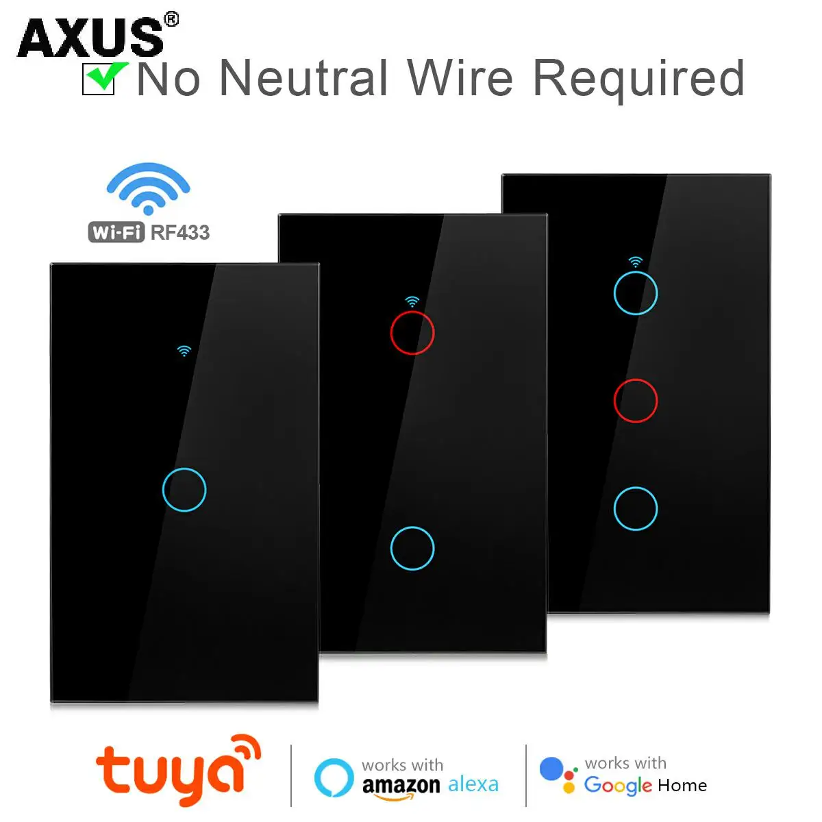 Tuya us wifi smart wand schalter 1/2/3gang kein neutraler draht berührungs sensor led lichtsc halter smart home alexa google home Image