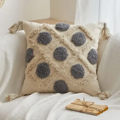 Geometrischer getufteter Kissen bezug mit Quasten Boho-Stil dekorative Kissen bezug für Sofa Image