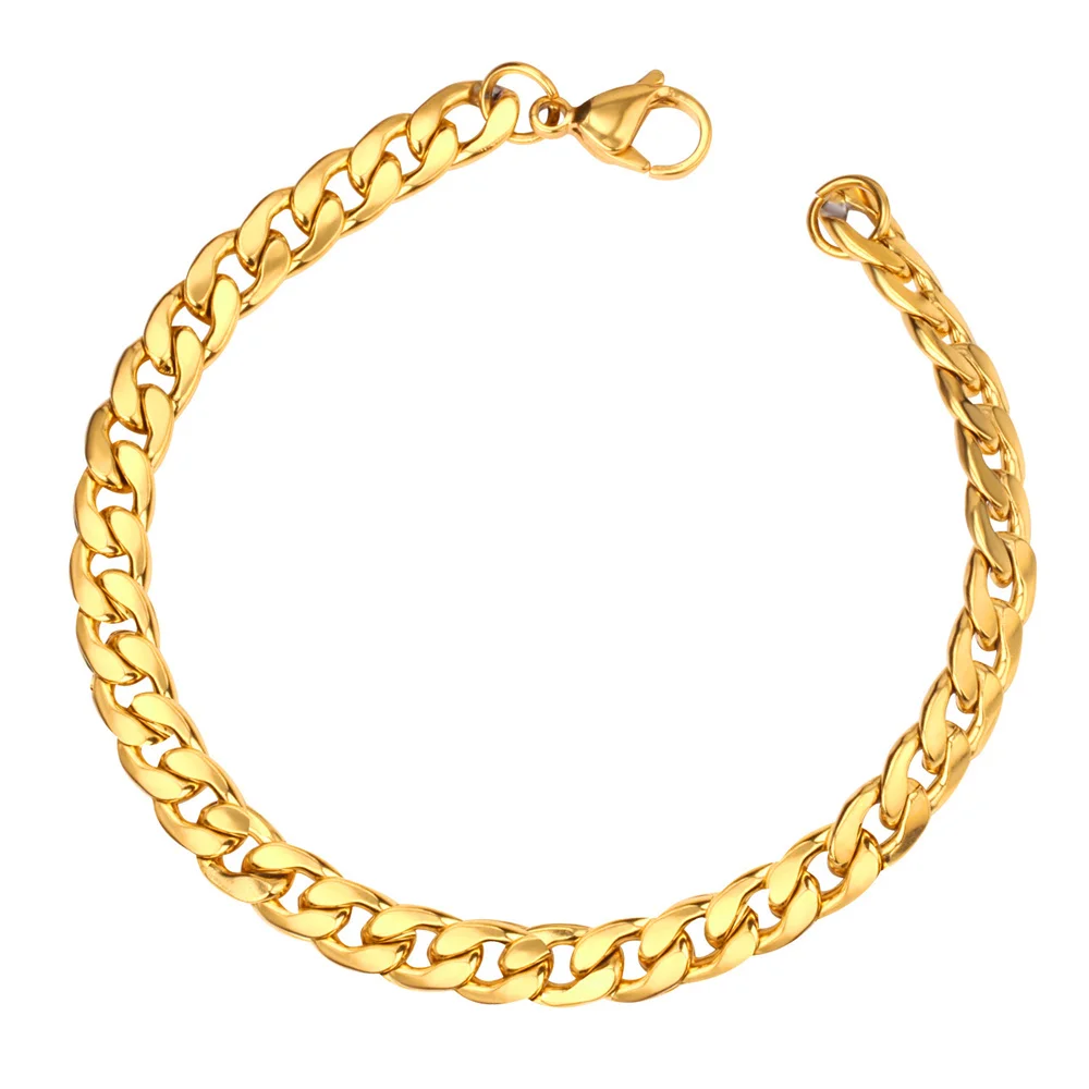 Hip Hop Bordstein kubanische Glieder kette Armband 21cm Gold Silber Farbe Edelstahl 7mm Hand ketten für Frauen Männer Schmuck Geschenk