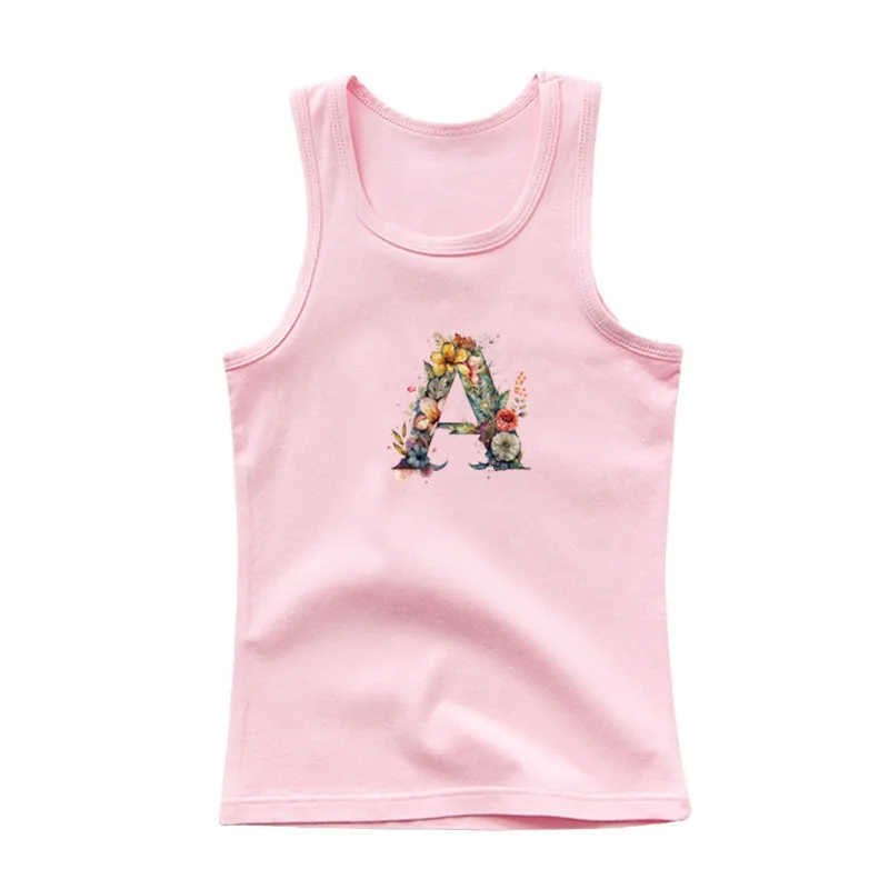 Mädchen Sommer ärmellose T-Shirt benutzer definierte Name Buchstaben Kombination Druck Weste Blume Brief Schrift a b c d e f g Kinder Tanktops