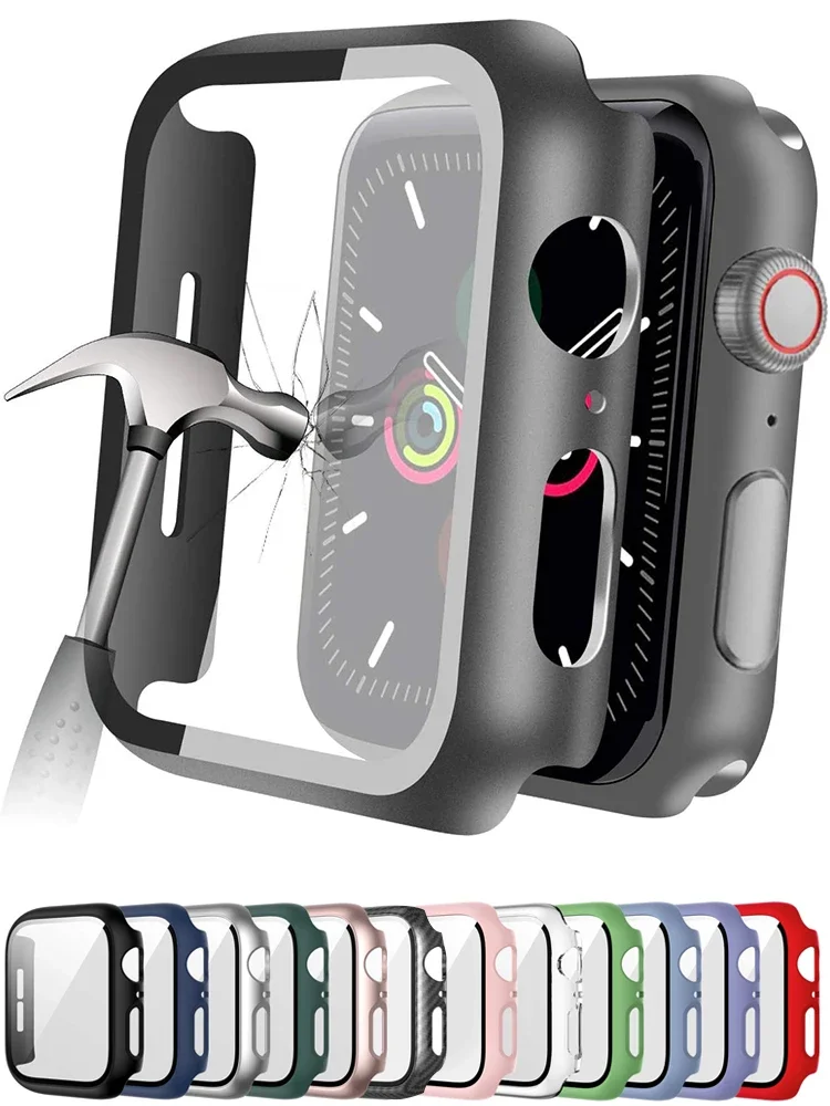 Gehärtetes Glas + Abdeckung für Apple Watch-Zubehör 45 mm 41 mm 44 mm 40 mm 42 mm Displayschutzfolie Apple Watch-Gehäuse Serie 9 4 5 6 SE 7 8 Image