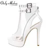 Onlymaker Frauen Hochhackige Peep Toe Schuhe Transparent Dünne Ferse Sexy Große Größe Sexy Nachtclub
