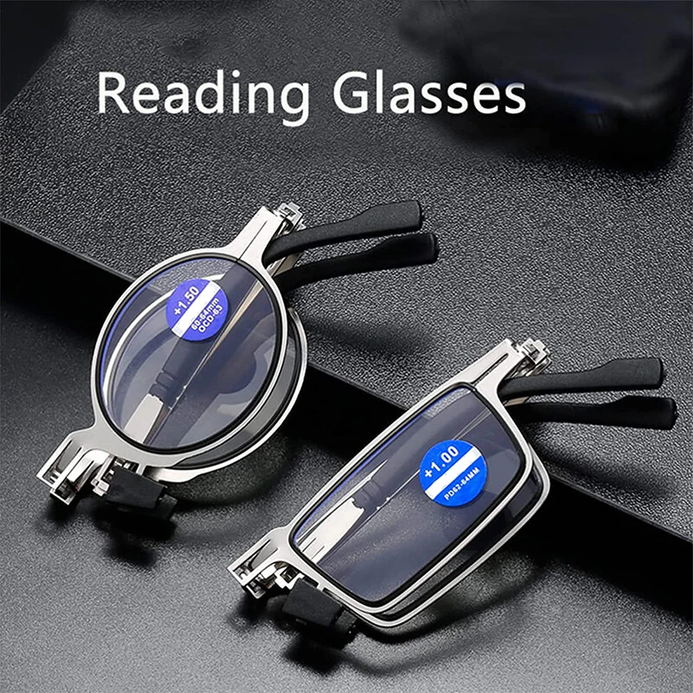 2 Stück ultra dünne faltbare Lesebrille für Männer Frauen Metallrahmen kommt mit tragbaren flachen Harts chale Image