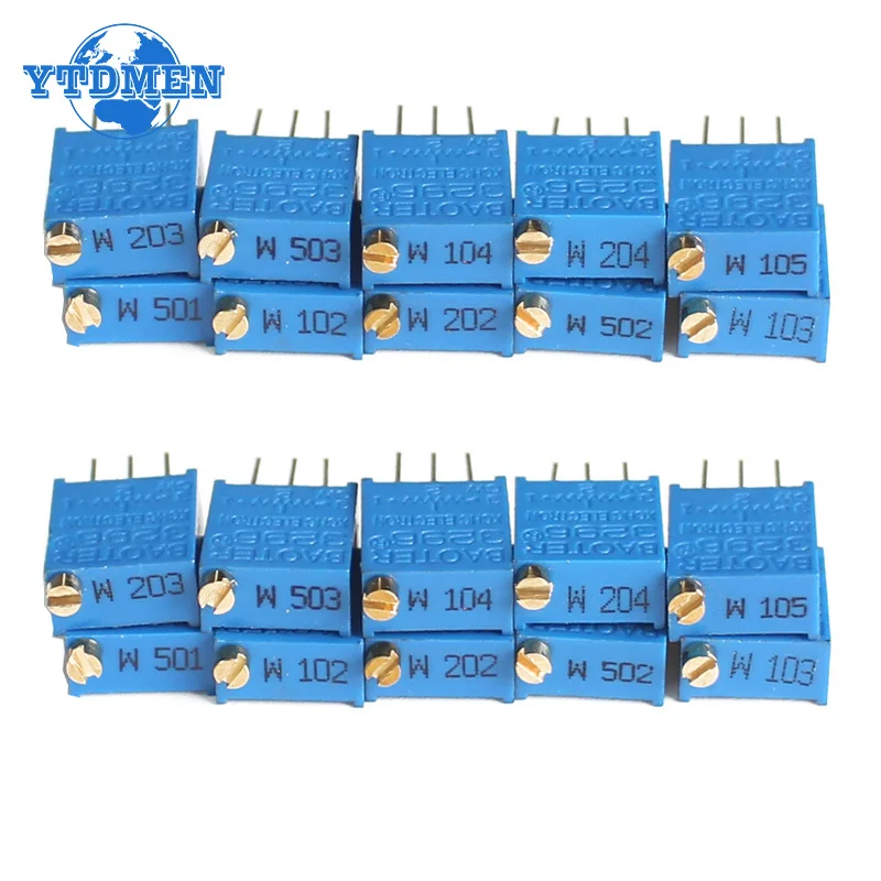 10PCS 3296W Trimmer Potentiometer 100R 500R 1K 2K 5K 10K 20K 50K 100K 200K 500K 1M 3296 Potentiometer Variable Widerstand Kit Image
