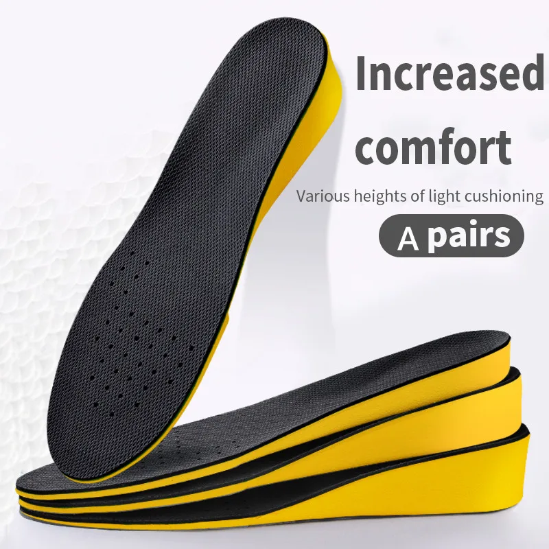 Unsichtbare Höhe erhöhen Einlegesohlen für Frauen Männer Fersen lift gelbe Schuhe Sohle Pad atmungsaktive Stoß dämpfung Füße Pflege kissen Image