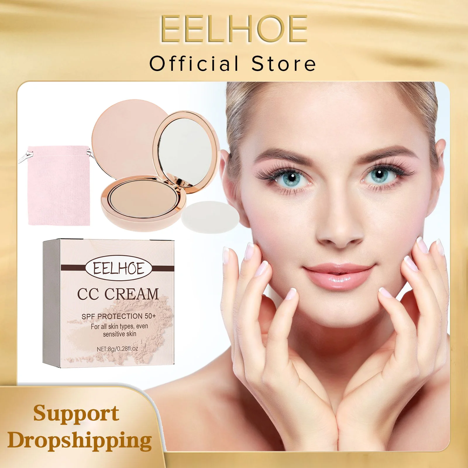Eelhoe 6 Farben gepresster Gesichts puder mit Puder quaste mattes Öl Kontrolle lang anhaltende wasserdichte glatte Gesichtshaut Puder Make-up 8g Image