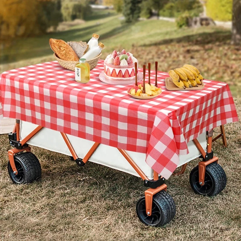 Camping matte Outdoor faltbare Picknick matte wasserdichte feuchtigkeit beständige klassische karierte Wander matte mit Nägeln Einweg-Camping-Tisch matte Image