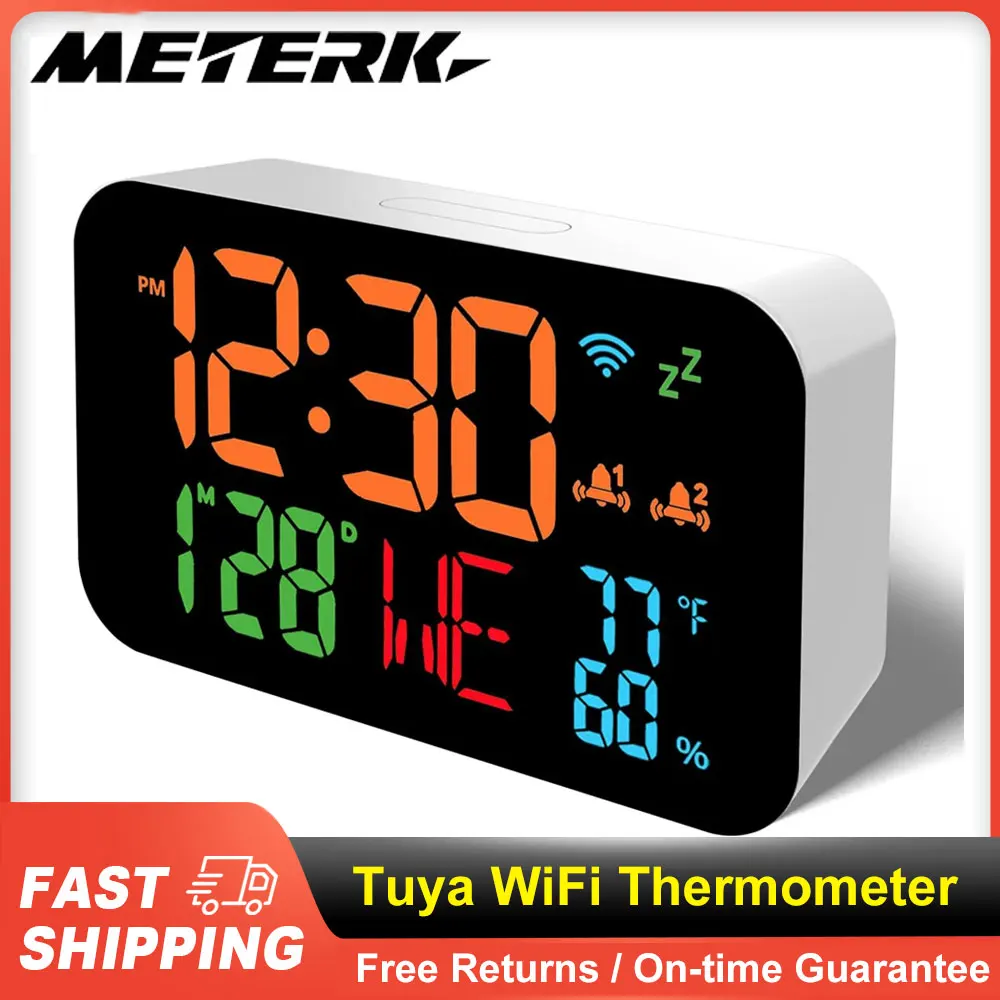 Tuya wifi desktop uhr kalender intelligentes thermometer hygrometer mit digitaler led-anzeige unterstützung wifi auto-kalibrierung werkzeuge Image