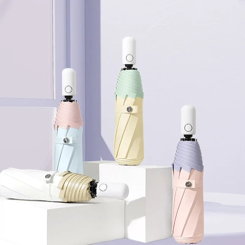 8 Rippen Mini Automatik 3 Klapp schirm Regen Frauen Sonnenschirm kleine Sonnenschirm Tasche wind dichte Regenschirme für Reisen im Freien Image