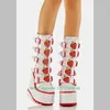 Dame rot Erdbeere gedruckt Plattform Schnalle Riemen Kalb Stiefel Mary Jane Schuhe Größe 35-46 Keile