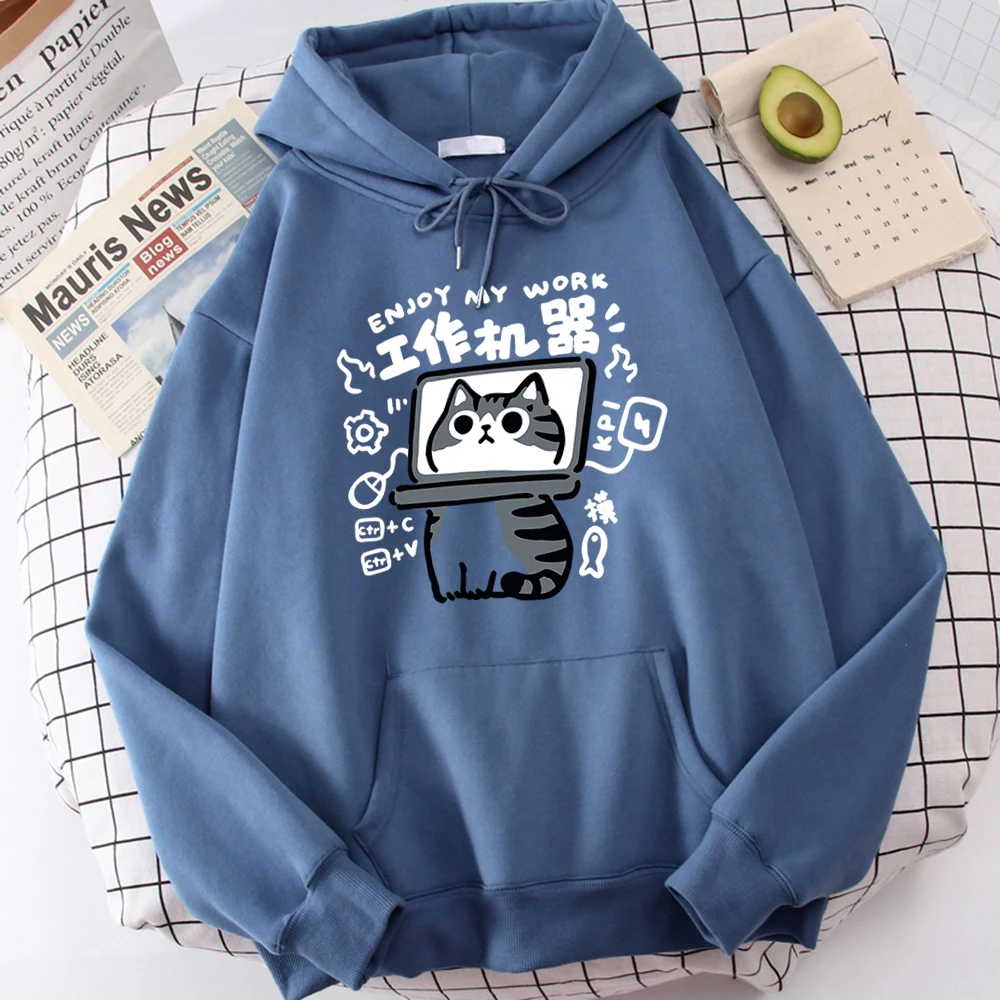 Cartoon-Katze ist eine abstrakte Arbeitsmaschine, Herren-Pullover, Komfort, Harajuku, Wei-Kleidung, Freizeit, Jugend, Kapuzenpullover, Jugend-Cartoon-Kleidung Image