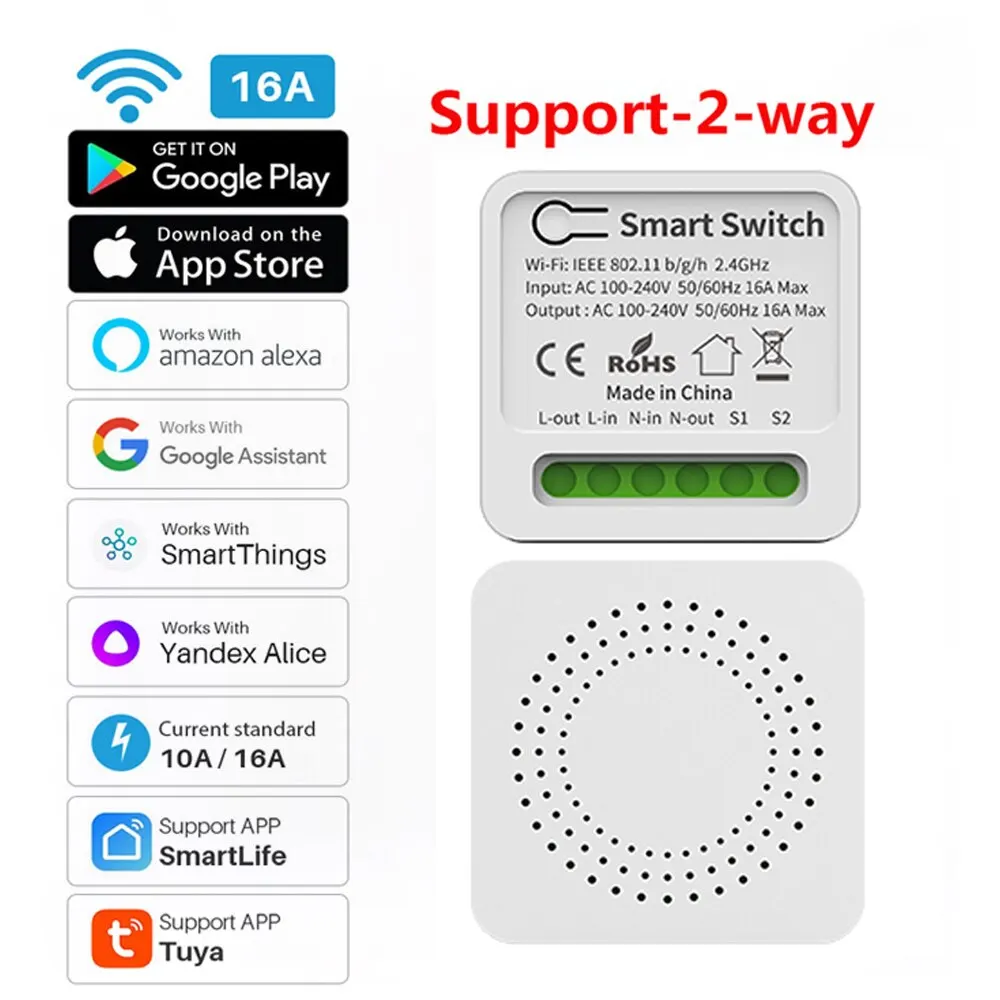 16a Tuya Smart Wifi Switch Unterstützung 2-Wege-DIY-Schalter Mini Smart Breaker Smart Life Control Unterstützung Alexa Google Alice Image