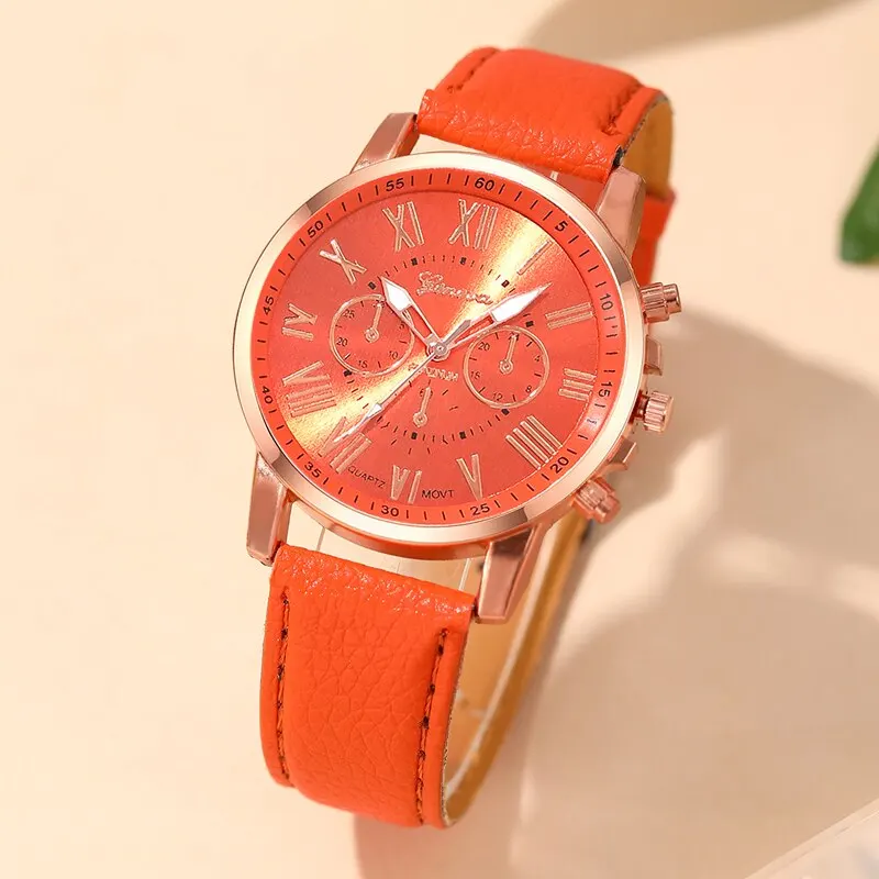 Reloj mujer mode frauen uhren damen orange leder quarz armbanduhr für frauen bussiness casual watch relogio feminino