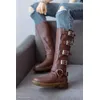 BJD/SD Puppenschuhe Spielzeug ID75 Elegante hübsche Jungen Schwarz Braun Weiche Sohle Leder Runde Zehen Mittelkalb Hohe Stiefel Puppenzubehör