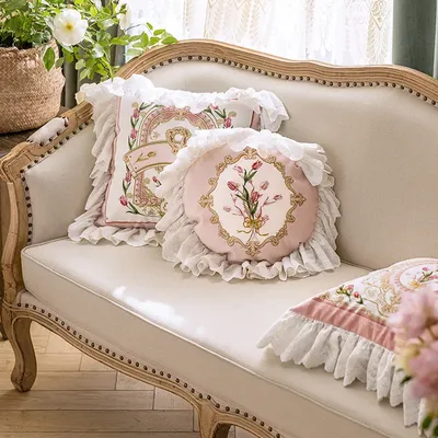 Dekorative Vintage Spitzen kissen hülle, Kissen bezug, Tulpen wurf, Quasten, quadratischer Kissen bezug, Haushalts artikel, Rosa Image