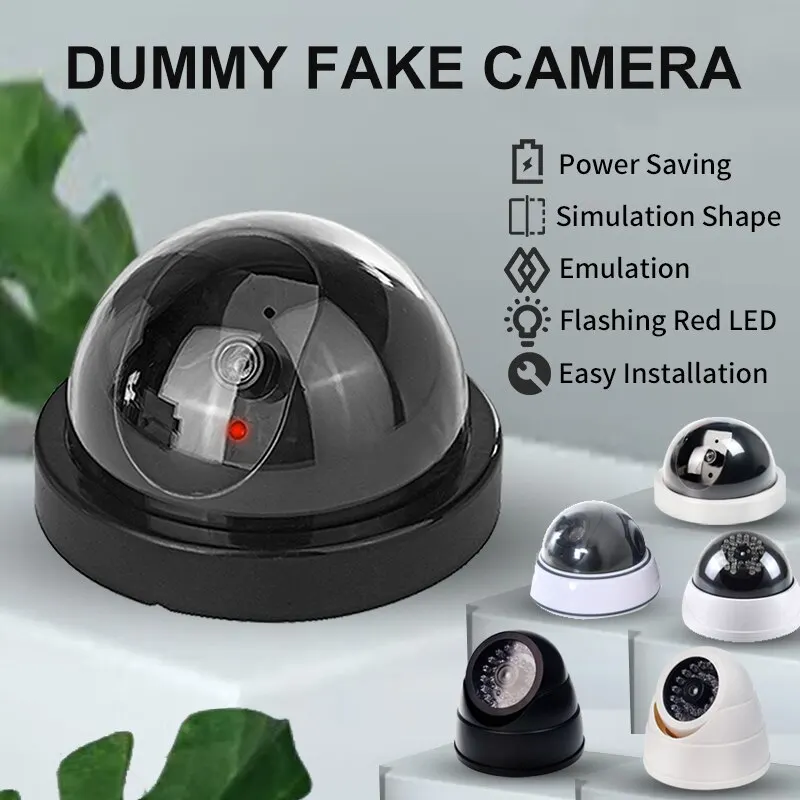 1 x Dummy-Fake-Kamera mit rotem LED-Licht, batteriebetrieben, keine Verkabelung erforderlich, Fake-Dome-Überwachungskamera für den Innen- und Außenbereich Image