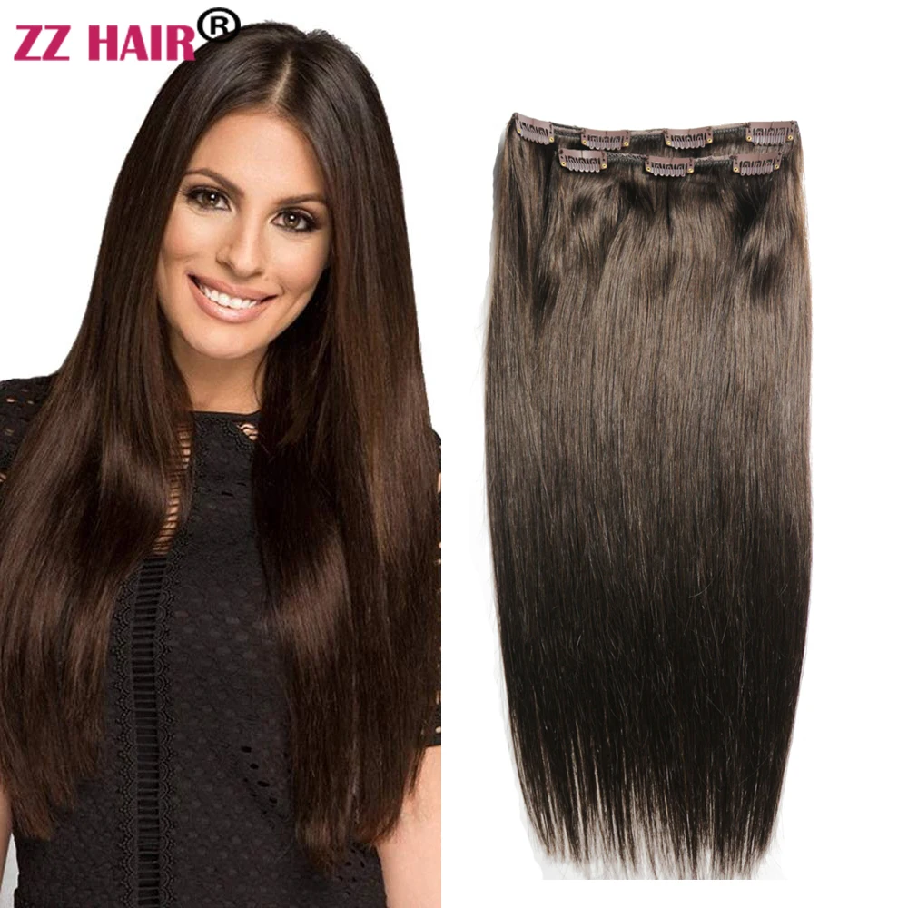 Zzhair 120 brasilia nische menschliche remy Haar verlängerungen 16 "-24" Clips-in 2 stücke Set 140g-g zwei Stück 1x20cm 1x15cm natürlich gerade Image