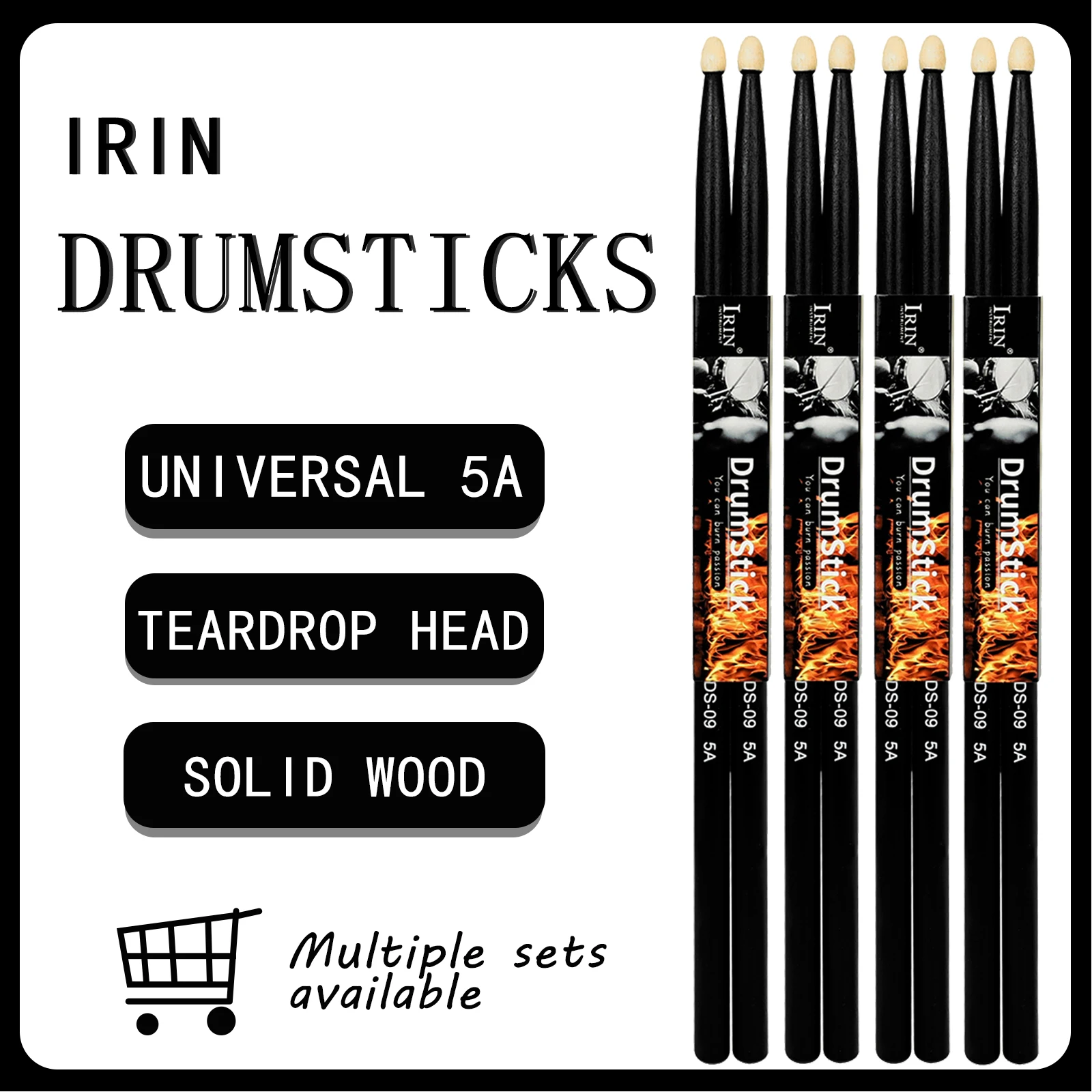 IRIN Drumstick Jazz Drum 5A Massivholz Paar Drum Sticks Percussion Musikinstrument Robuste Ahorn Schwarze Trommel Universal Zubehör Image
