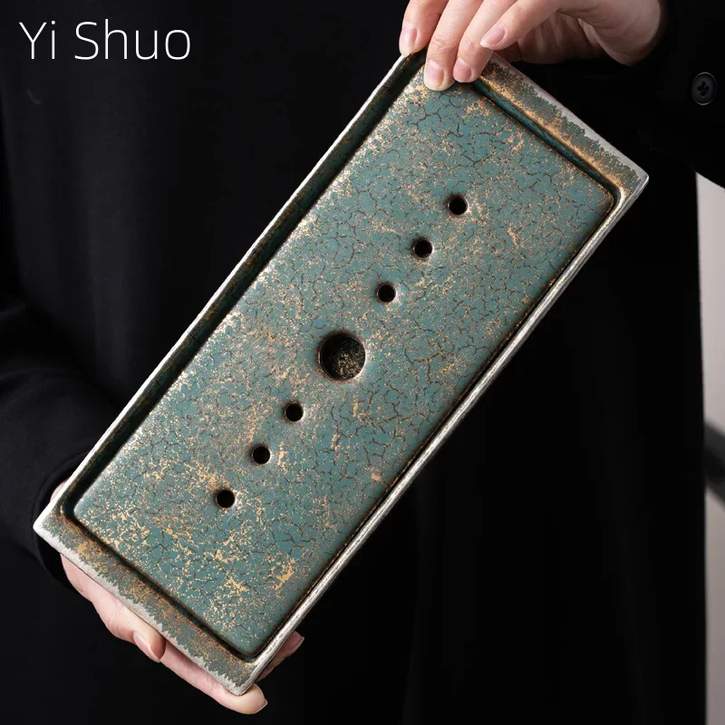 Immergrünen Glasur Gold und Silber Farbe Rechteckige Tee Tablett Haushalt Kleine Wasser Lagerung Bambus Tee Tablett Tee-Set Kleine Tee tabelle