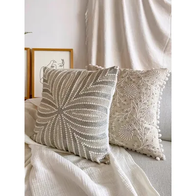 Hand perlen besetzter Kissen bezug im europäischen Stil, Sofa kissen bezug im Wohnzimmer, böhmischer quadratischer Kissen bezug Image