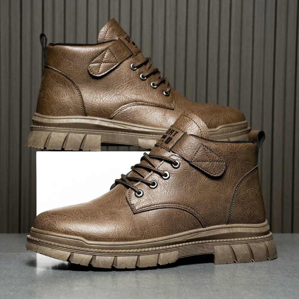 Herren Freizeit stiefel Frühling und Herbst britische Arbeits kleidung Stiefel rutsch feste weiche Sohle Komfort Outdoor Mid Top Lederstiefel Herren schuhe Image