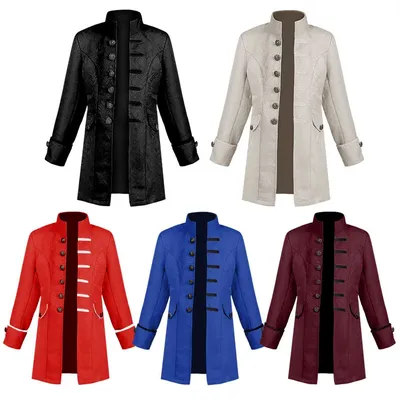 Mittelalterliches Jackenkostüm für Jungen, Prinz, Jacquard, Stehkragen, Larp, Vicking, viktorianisch, Renaissance, Bühnenaufführung, Jackenmantel Image