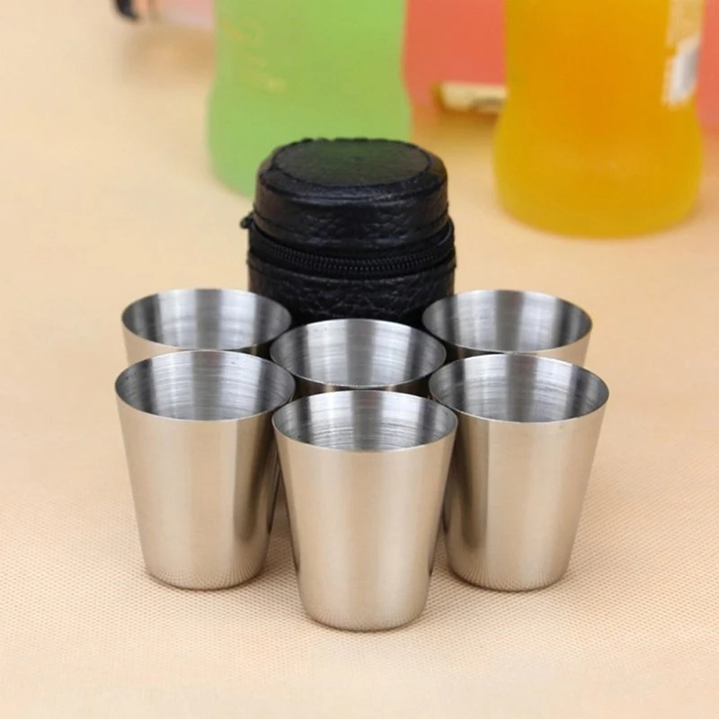 4/6Pcs Edelstahl Tassen Mini Schnaps Glas Bier Tasse Metall Wein Tasse Kaffee Tumbler Tee Milch Tassen camping Wandern Tragbare Tasse Set Image