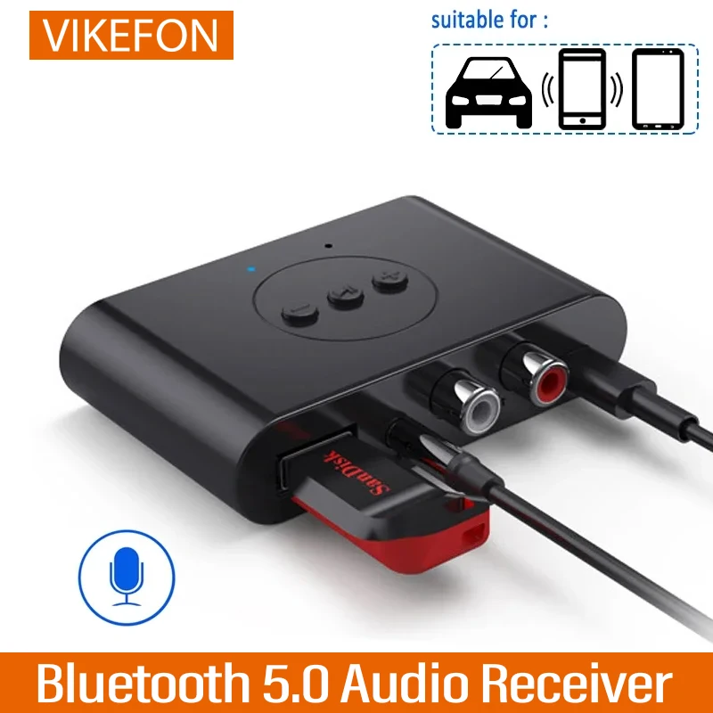 Bluetooth 5,0 Audio Receiver U Disk RCA 3,5mm 3,5 AUX USB Jack Stereo Musik Wireless Adapter Mic Für Car Kit lautsprecher Verstärker Image