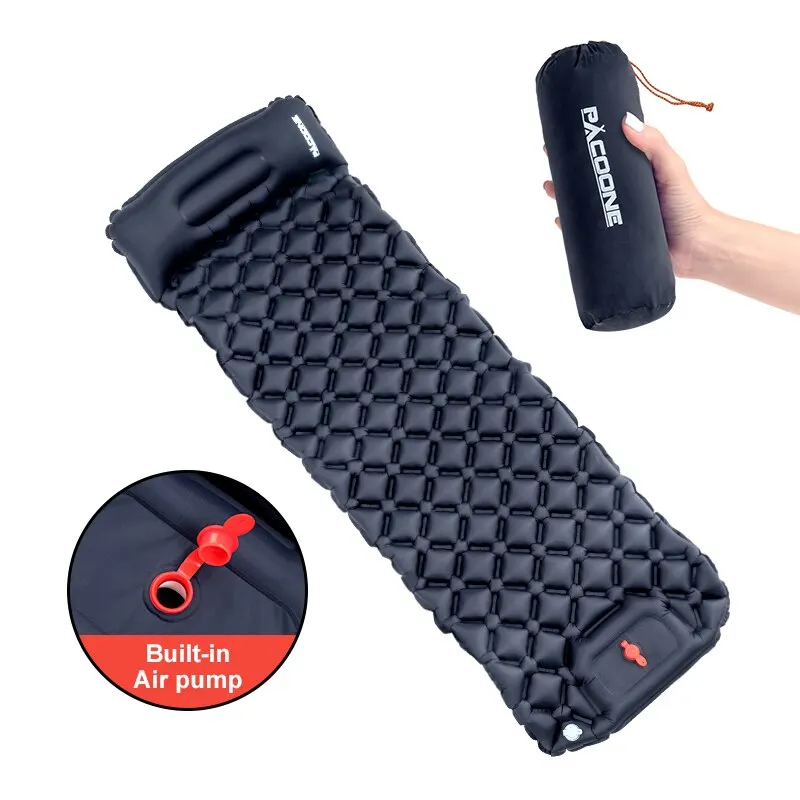 Outdoor-Camping aufblasbare Matratze Schlaf unterlage mit Kissen ultraleichte Luft matte in Inflator Pumpe Wandern gebaut Image