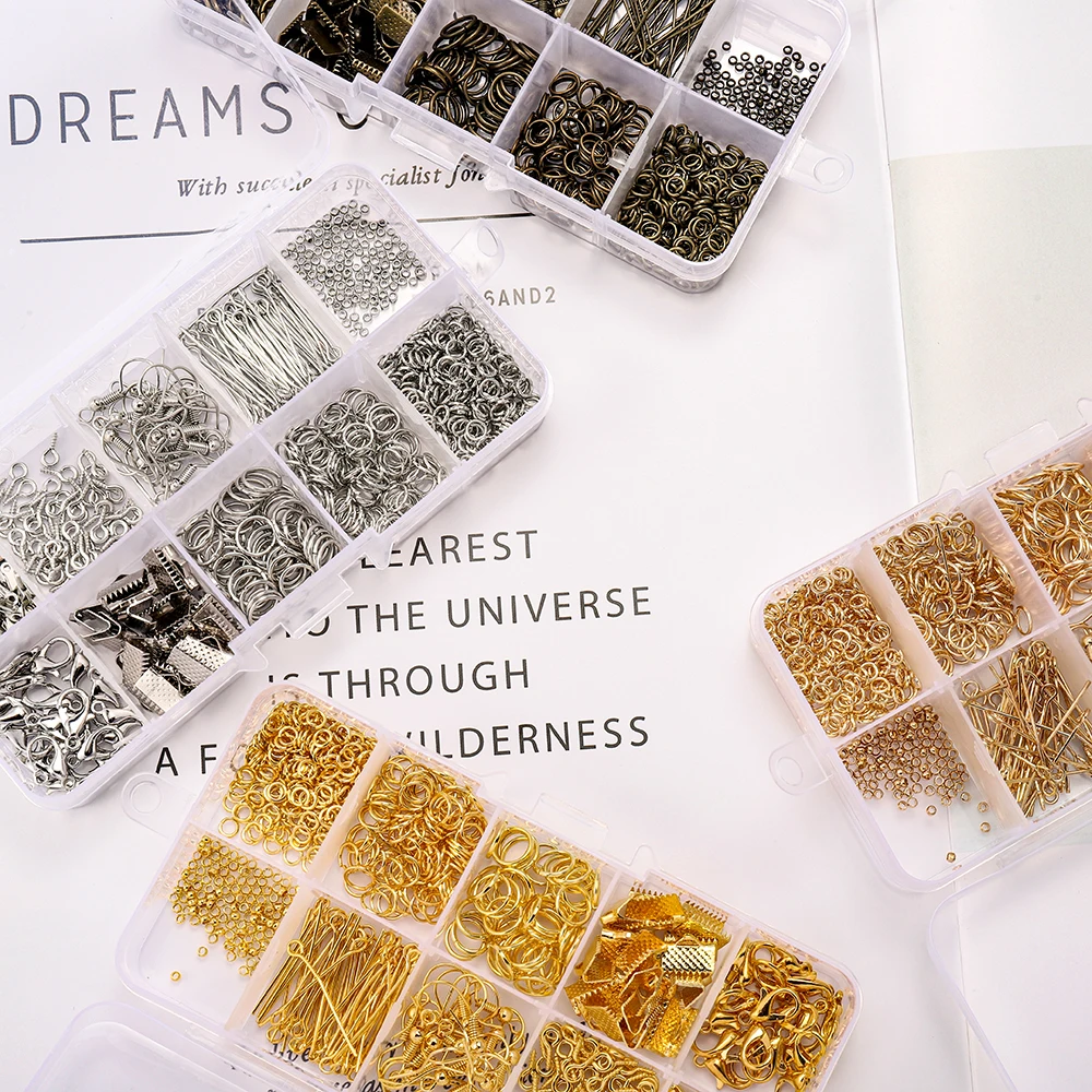 1Set Schmuck herstellung Sets Kopfs tifte Hummer verschlüsse Ketten Sprung ringe Ohrringe Verschlüsse Haken für DIY Schmuck herstellung Zubehör Image