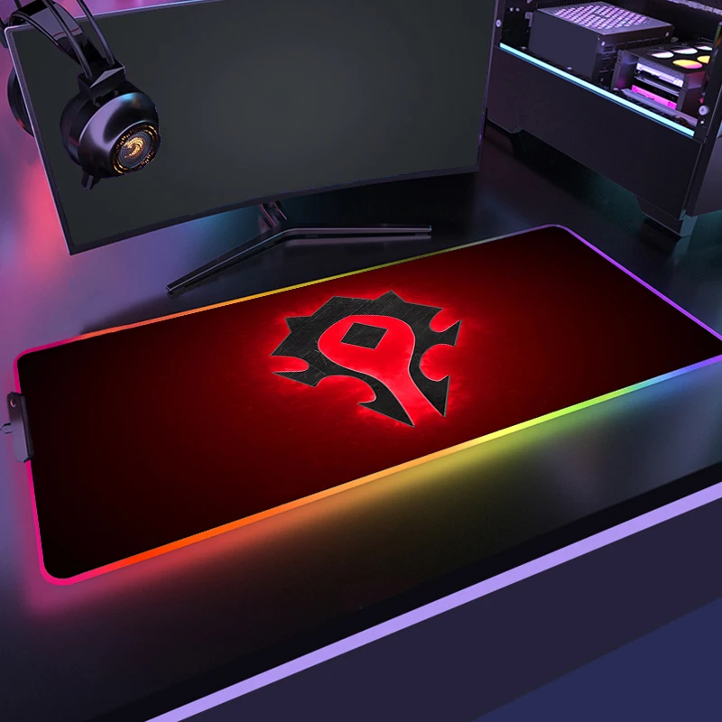 400 x 900 World Of Warcraft Gaming-Mauspad mit LED-Hintergrundbeleuchtung, HD-Druck, RGB-Mauspad, rutschfeste Gummi-Schreibtischunterlage, Tastatur-Schreibtischunterlage, XXL Image