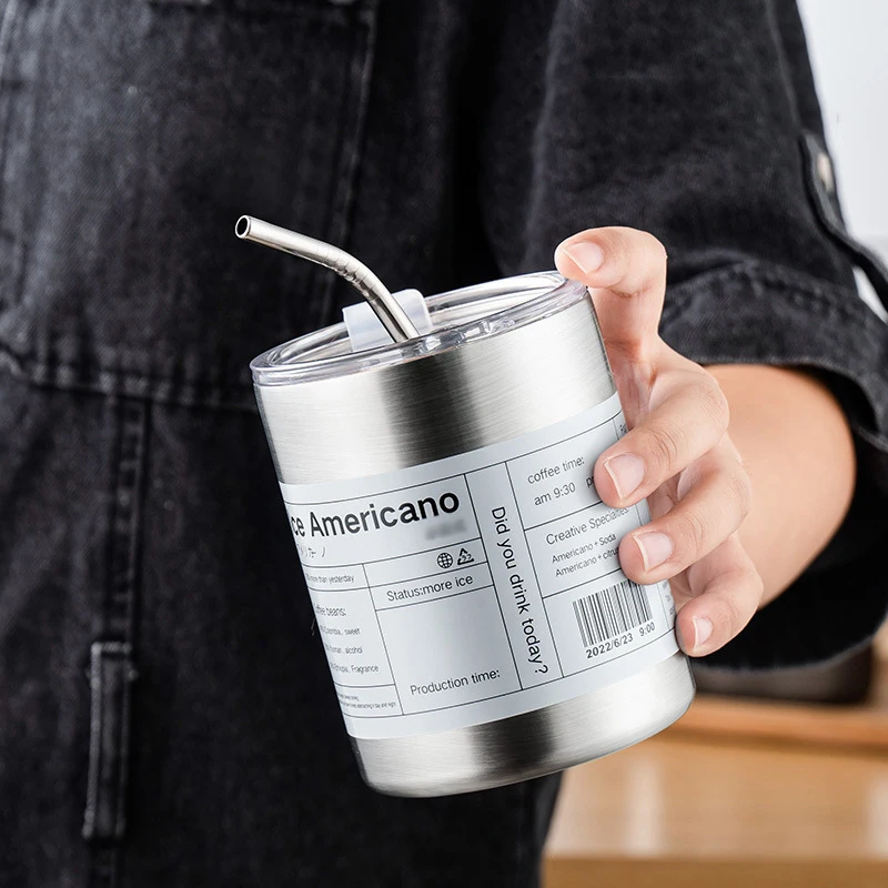 Edelstahl Kaffeetasse Wärme isolierung Kälte konservierung tragbare Stroh Wasser Tasse Image