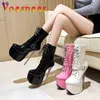 Mode Frauen Schuhe 19CM Super High Heel Mid-Kalb Stiefel Plus Größe Transparent Ferse Kurze Stiefel