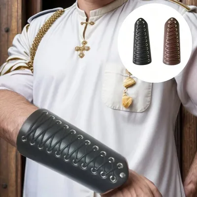Pu Leder Männer mittelalter liche Cosplay Rüstung Arm wärmer Schnürung Wikinger Piraten Ritter Handschuh Armband Armband Steam Punk Zubehör Image