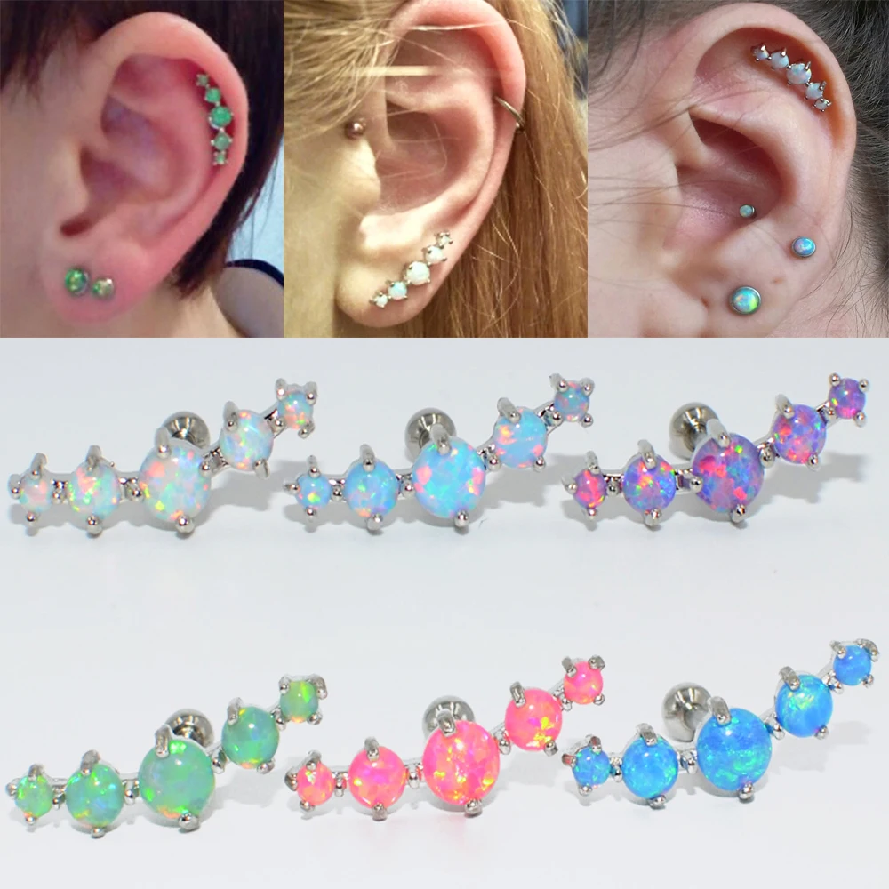1pc 16g Edelstahl heißer Verkauf Opal zinken Set Ohr Tragus Knorpel Helix Ohrring Lappen Ohr stecker Piercing Körpers chmuck Image