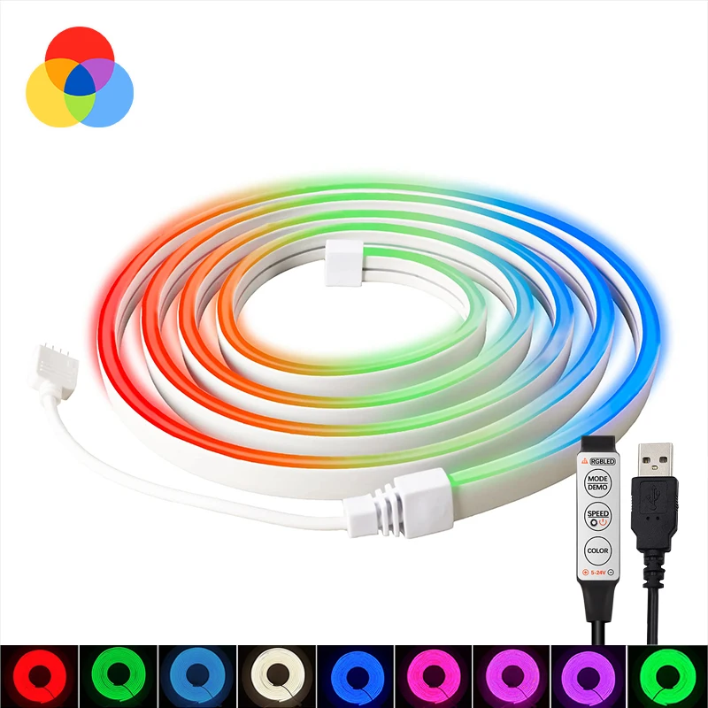 16,4 ft/5m USB LED Neon Seil Lichter 3 Tasten flexible LED Seil Lichter 5V RGB Neonlichter LED Neon Streifen Lichter für Schlafzimmer Zimmer Image