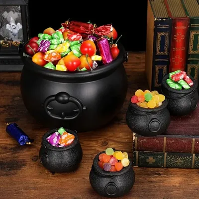 Halloween-Kessel mit schwarzem Kessel, Halloween-Süßigkeitenglas, Heimdekoration, Süßes oder Saures von Kindern, großer Hexenkessel-Topf-Eimer Image