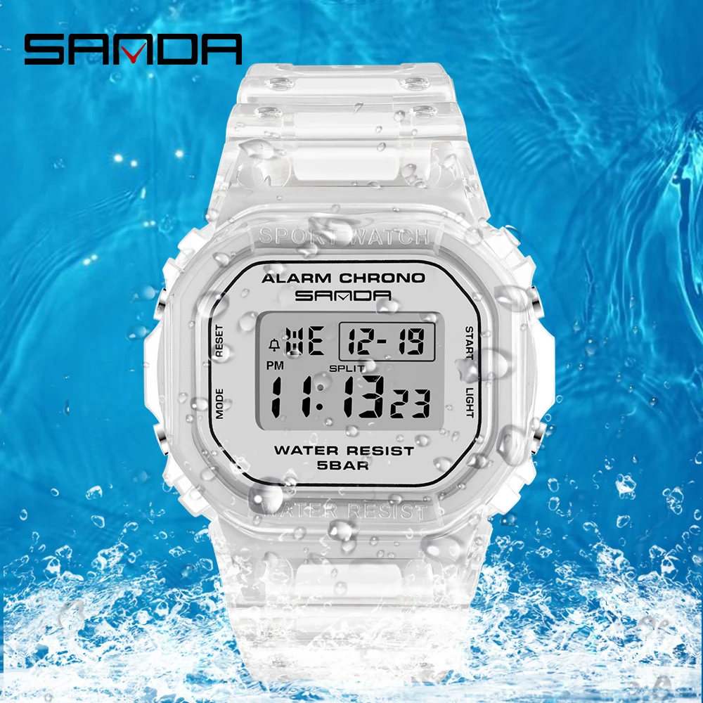Sanda New G-Stil Sport Männer Frauen Uhr transparent LED Digitaluhr lässig wasserdichte elektronische Uhr Teenager Studenten uhr Image
