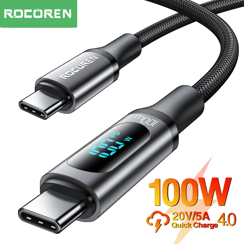 Rocoren PD 100W LED-Anzeige USB Typ C Kabel 5A Schnellladung Ladegerät Kabel für MacBook Xiaomi POCO Samsung S22 Tablet Daten Image