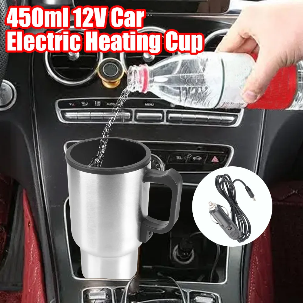 12V 450ml Edelstahl Elektrische Heizung Auto Wasserkocher Fahrzeug Heizung Tasse Camping Reise Wasserkocher Wasser Kaffee Milch thermische Becher Image