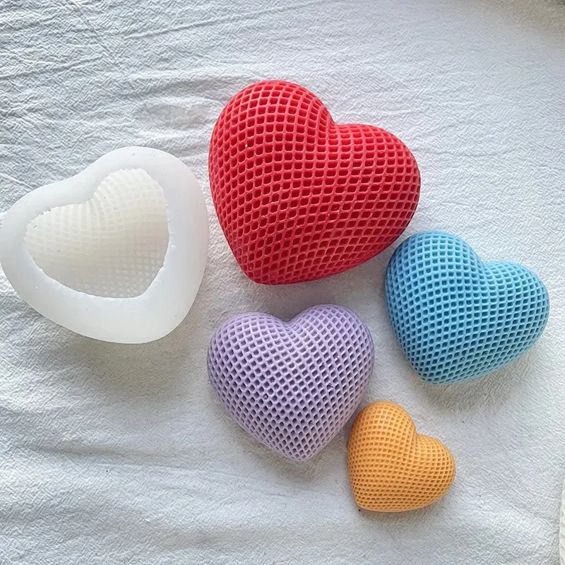 3D gewebte Liebe Herz Silikonform DIY handgemachte herzförmige Kerze Seife Gips Kuchen Schokolade Backwerkzeug Valentinstag Geschenk Image