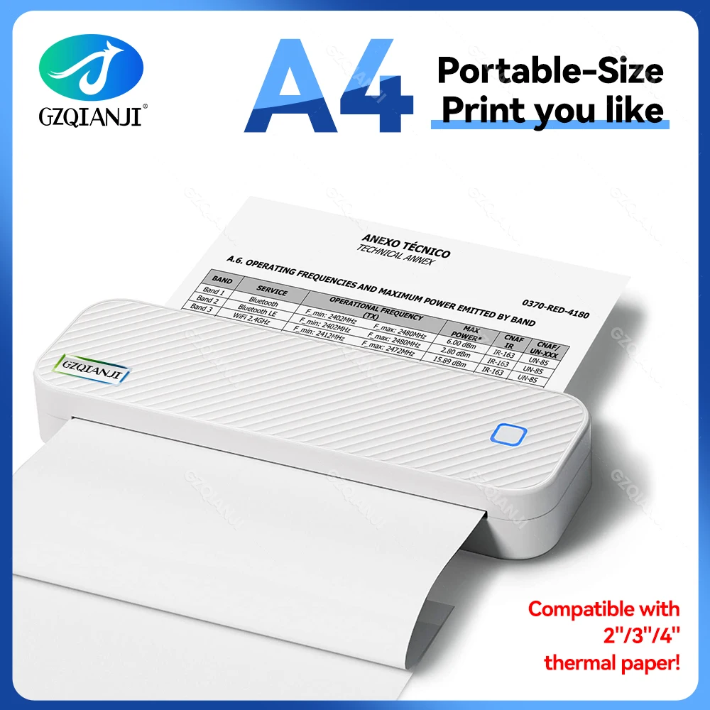 GZMA412 GZQIANJI Thermodrucker A4 Mini Bluetooth Tragbarer Wireless Maker Mobile PDF-Dokumente Büro Bilddruckgerät Image
