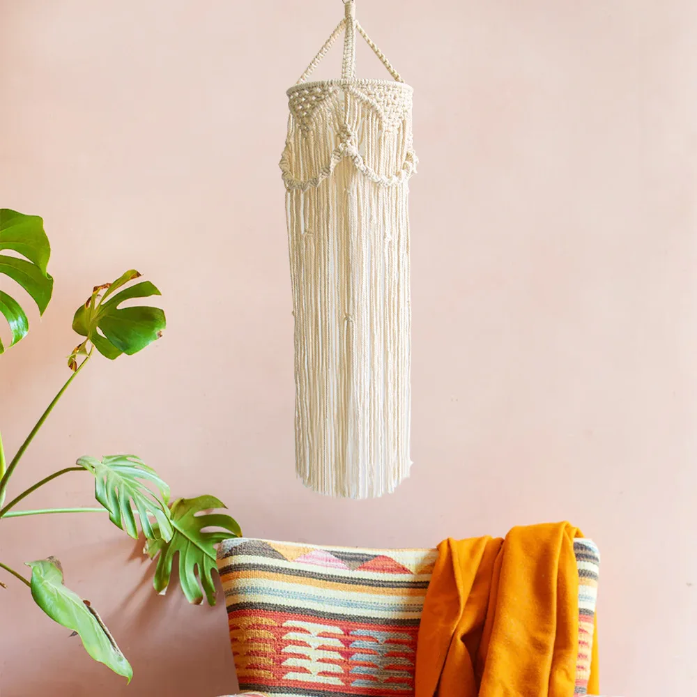 Handgemachter Makramee-Lichtschirm, Kronleuchter, Hängelampenabdeckung, Baumwollseil, Boho-Chic-Dekor, Lampenschirm, Wandteppich, Makramee-gewebter Wandteppich Image