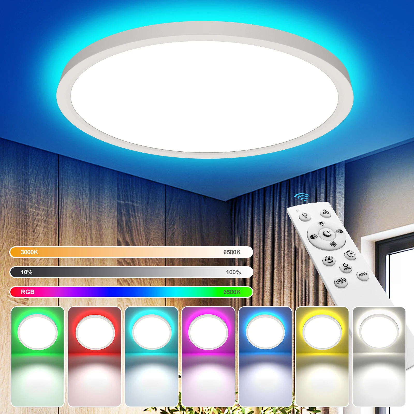 Yilaie led decken leuchte dimmbar mit fernbedienung 24w rgb runde lampe decken leuchte ip44 wasserdicht 3000k-6500k für schlafzimmer