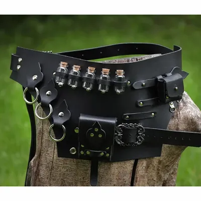 Mittelalter liche Alchemist Leder Utility Gürtel tasche Hexe Heiler Cosplay Kostüm Zaubertrank Image
