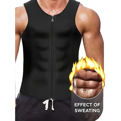 1-teiliger Kompressions-Sweat-Sauna-Taillentrainer für Herren, sportliche Weste mit mittlerem Stretch und Reißverschluss, Body Shaper für Workout, Fitness, Fitnessstudio Image