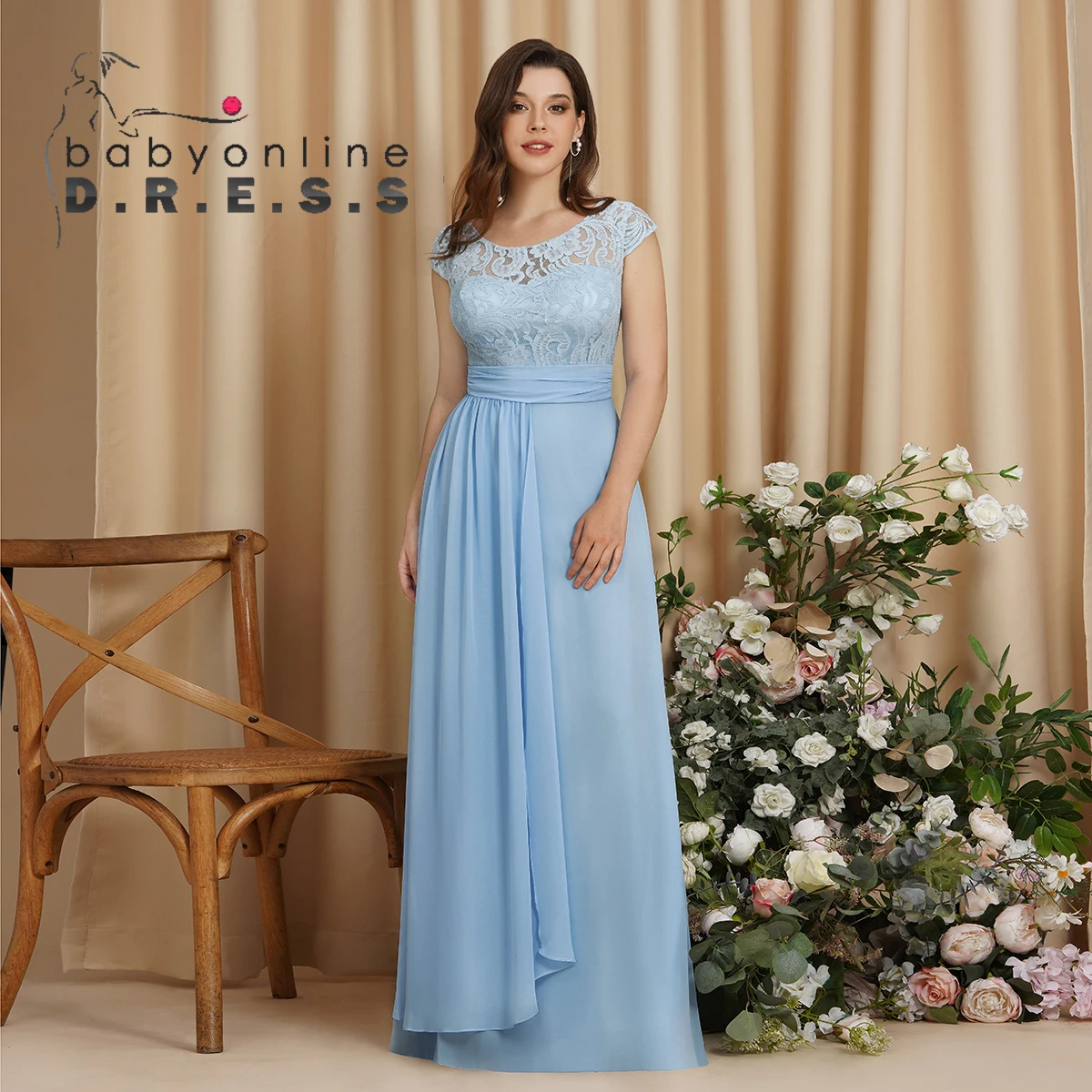 Baby online Boho Brautjungfer Kleid Schatz Mieder und Spitze überlagern eine Schaufel vorne Illusion-Hals Maxi Chiffon Rock Brautkleid Image