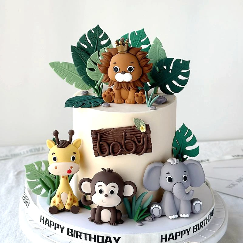 Wald Wildtier Kuchen Topper Giraffe Elefant Affe Löwe Kuchen Puppe Geschenk Ornamente Safari Dschungel Geburtstag Party Kuchen Kind Gefallen