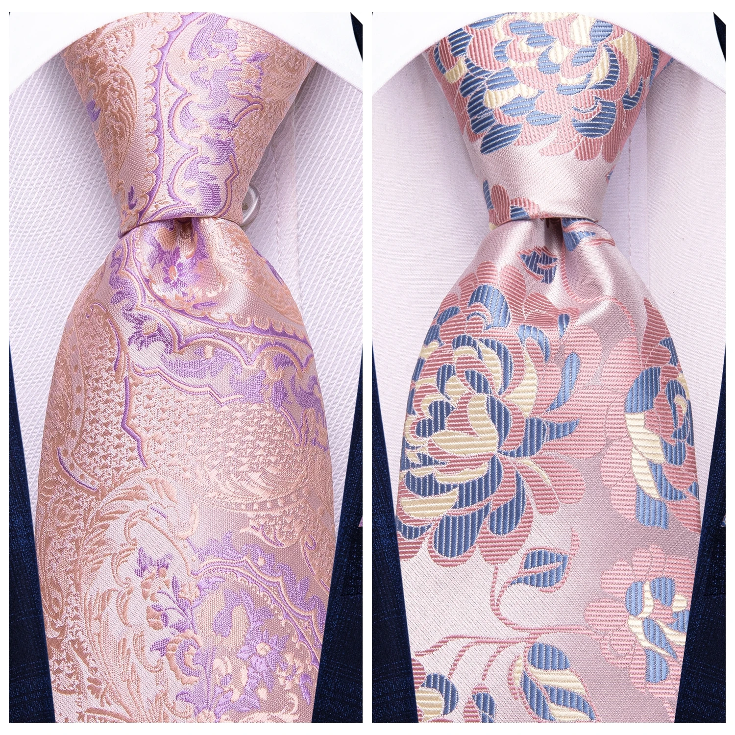 Hi-Tie Blumen rosa lila blau Männer elegante Krawatte Taschentuch Manschetten knöpfe 3 Stück Set Mode klassische Seide Luxus Krawatte für den Menschen